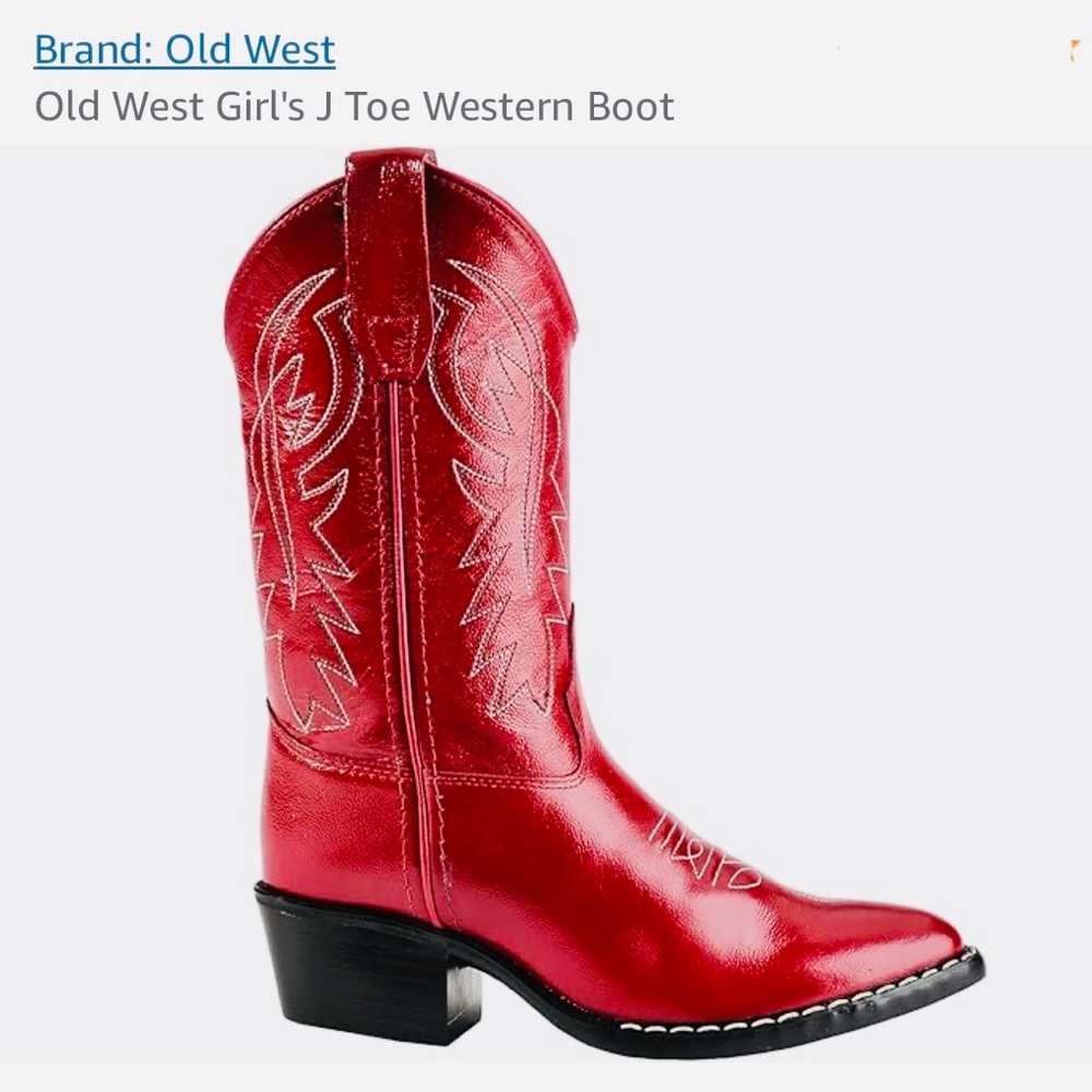 Old West Leather Girl's J Toe Western Boot - Red